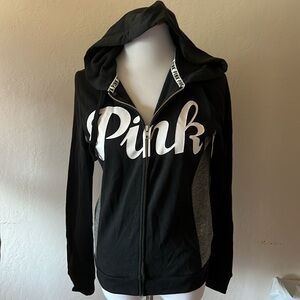 Pink Victorias Secret black/grey logo hoodie jacket. XS